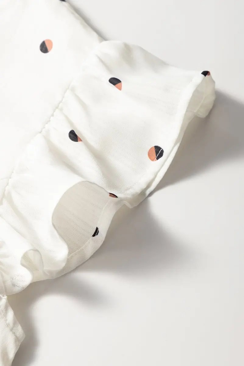 White Polka Dot Print Ruffled Shoulder V Neck Tank Top - Love Salve